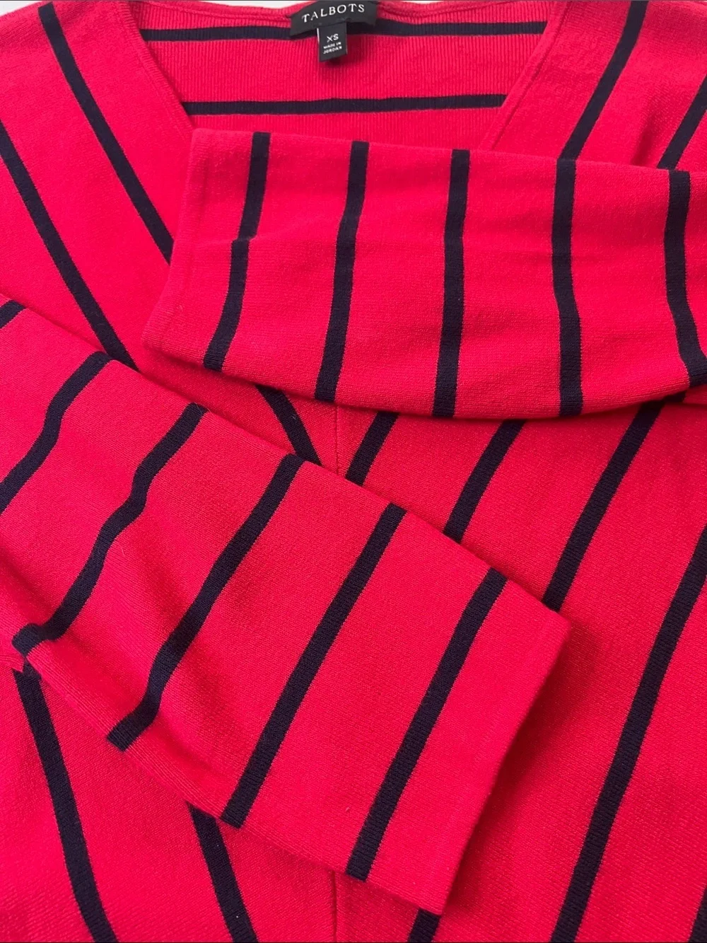 Talbots Chevron Stripe VNeck Sweater Red/Black Size XSmall